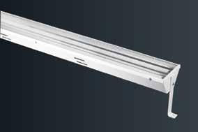 Reflector for high efficiency fluorescent lamps, for indoor superimposed installation. Ideal for direct or indirect lighting, in architectural applications or industrial work areas.