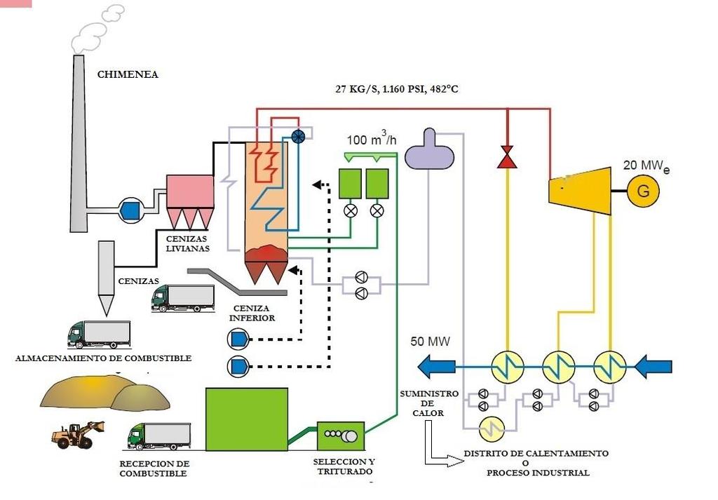 Cogeneración con Biomasa Posibles Fuentes Combustibles: - Pellet, briquetas. - Chips. - Peat.