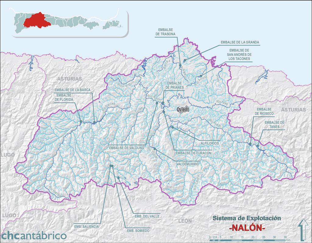 4. Sistema Hídrico El Sistema del Nalón abarca cuatro cuencas hidrográficas, tres de ellas muy pequeñas, como son las de Avilés, Aboño, y sobre todo la del Piles, en Gijón, y otra que es la más