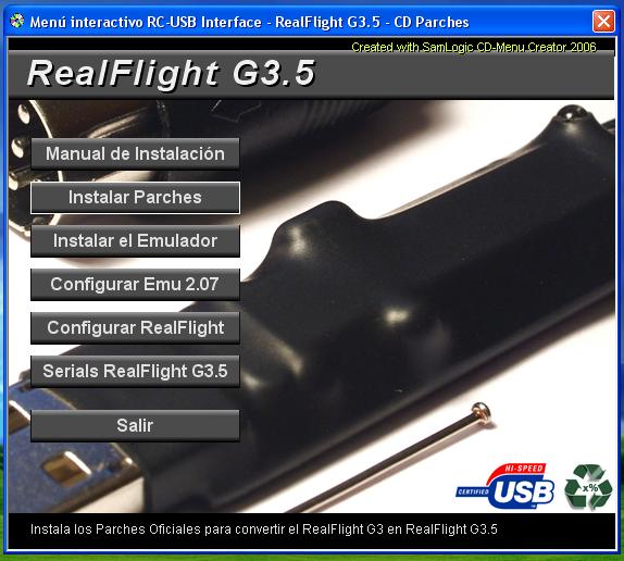 Para convertir el simulador RealFlight G3 en G3.5 debes instalar los parches que están en el CD Parches.