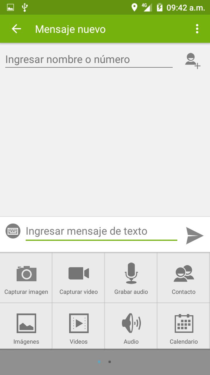 Enviar un SMS Menú de Aplicaciones» Mensajes» Nuevo Mensaje (O icono de acceso directo) 1.