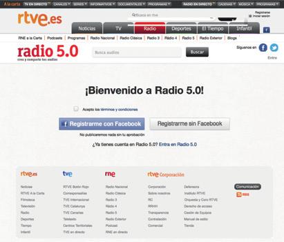 Palma Peña Jiménez Figura 2. Bienvenido a Radio 5.0 Figura 3. Regístrate y sube tu audio contravenir la legalidad y, en concreto, el reglamento general de uso de la web de RTVE.