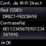 Verá esta pantalla: 7. Utilice su computadora o dispositivo inalámbrico para seleccionar el nombre de la red Wi-Fi (SSID) que aparece en la pantalla LCD, luego introduzca la contraseña que aparece. 8.