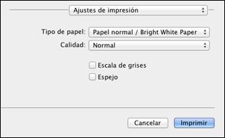 6. Seleccione las opciones de configuración de página: Tamaño del papel y Orientación. Nota: Si no ve estos ajustes en la ventana de impresión, búsquelos en su aplicación antes de imprimir.