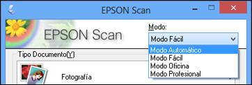Cómo seleccionar el modo de escaneo Seleccione el modo de Epson Scan que desea utilizar en el cuadro Modo ubicado en la esquina superior derecha de la ventana de Epson Scan: Tema principal: Cómo