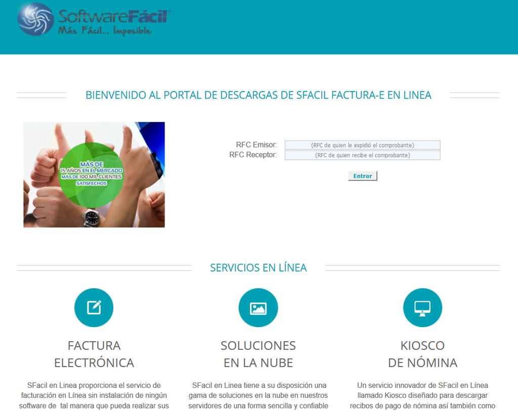 Prtal de descargas de SFACIL FACTURA-E en LÍNEA Ingrese a la dirección electrónica http://www.sfacilenlinea.