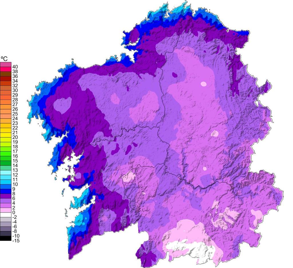 O valor medio das temperaturas máximas no mes de novembro para Galicia, a partir dos valores do mapa, foi de 13.7 ºC.