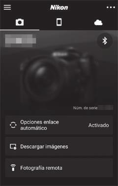 Fotografía remota Podrá usar los controles de Fotografía remota de la aplicación SnapBridge parar liberar remotamente el obturador de la cámara y descargar las fotos resultantes en el dispositivo