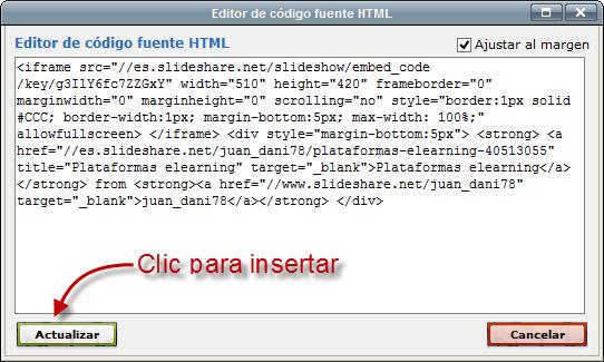 Vuelvo a mi recurso página y doy clic en el ícono <> para abrir el editor de código HTML.