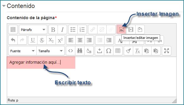 3.2. Contenido En el editor de texto de contenido es donde va agregar toda la información que va a contener el recurso página. Este editor de texto es similar a Ms.