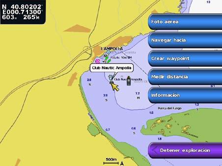 Cartas y vistas de carta 3D Visualización de información de ubicación y de objeto en una carta Puedes ver información acerca de una ubicación o un objeto en la carta de navegación o de pesca.
