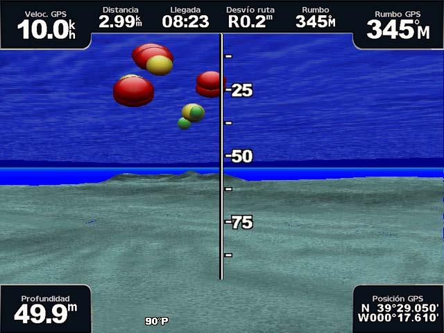 Cartas y vistas de carta 3D Fish Eye 3D Con las líneas de contorno de profundidad de cartografía de BlueChart g2 Vision, la vista Fish Eye 3D ofrece una visión del fondo del mar o de un lago.