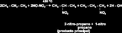 420ºC para producir nitroderivados, la acción fuertemente oxidante del ácido nítrico transforma gran parte del alcano en dióxido de carbono y agua.