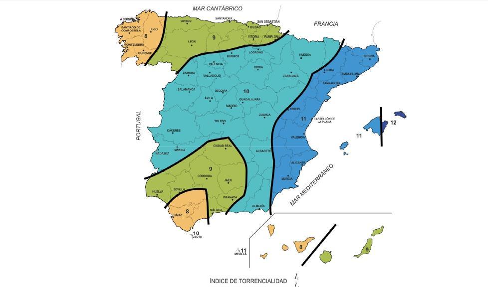 2. Material y métodos Figura 8: Índice de torrencialidad en España (BOE.