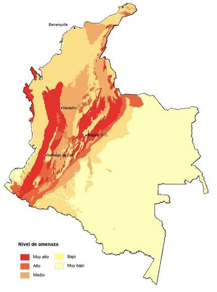 + Deslizamientos 470 municipios en amenaza alta y muy alta, (20% de la población nacional) en la Zona
