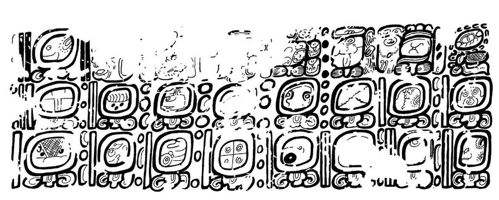 Murales jeroglíficos Mural A del Cuarto 29-sub (Mural de los 96 Glifos) Ubicación: Pared interior norte del Cuarto 29-sub, Estructura 1 (Acrópolis) Dibujo: A.