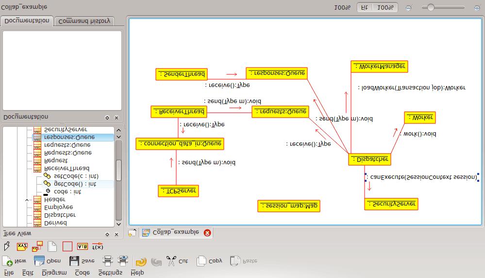 Umbrello UML Modeller mostrando un diagrama de colaboración Diagrama de estado Los diagramas de estado muestran los diferentes estados de un objeto durante su vida, y los estímulos que provocan los