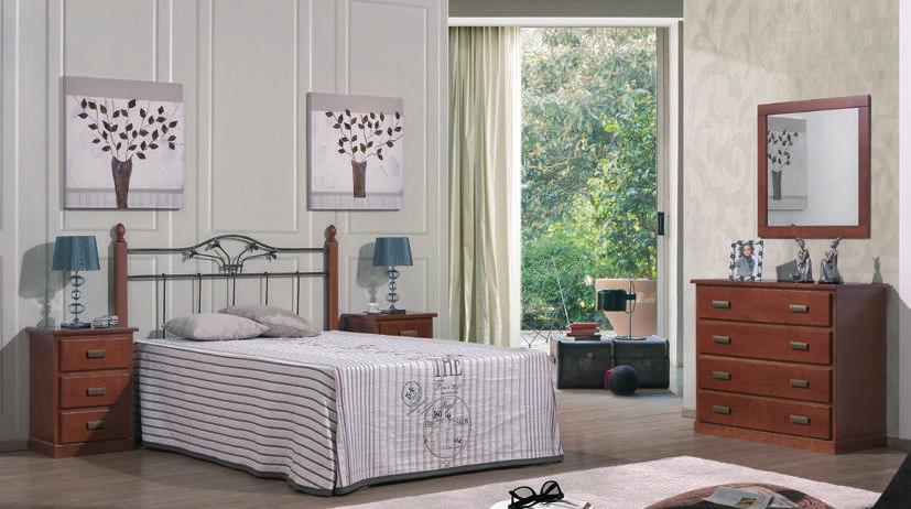GM608 Dormitorio clásico color nogal con cama de 135 cm, 2 mesillas,