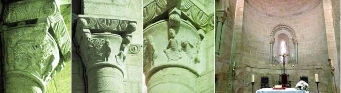 ❶ Arco triunfal ligeramente apuntado del presbiterio, con unos excelentes capiteles historiados, en sus medias columnas adosadas.