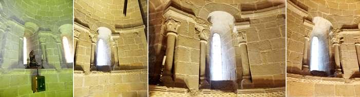 ❶ Detalle de la parte central con la talla de la Virgen con El Niño ❷ La ventana del lado derecho. ❸ Los cimacios son sin decoración.