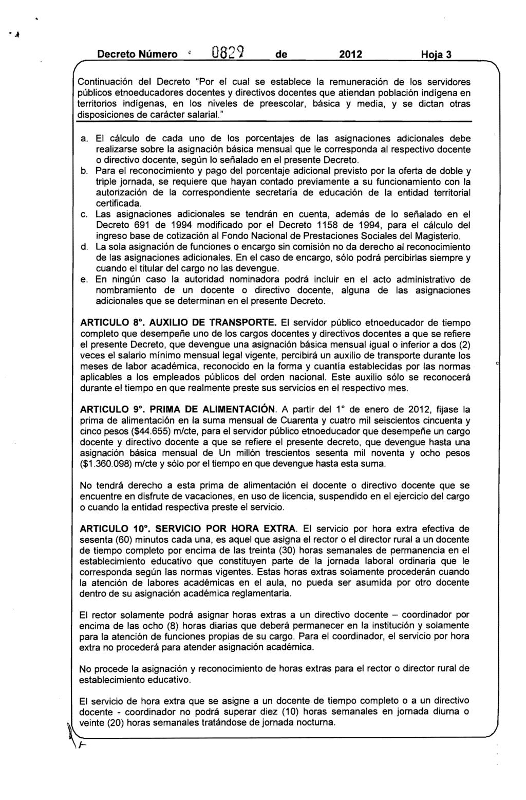 .. Decreto Número 0829 de 2012 Ho a 3 disposiciones de carácter salarial" a.