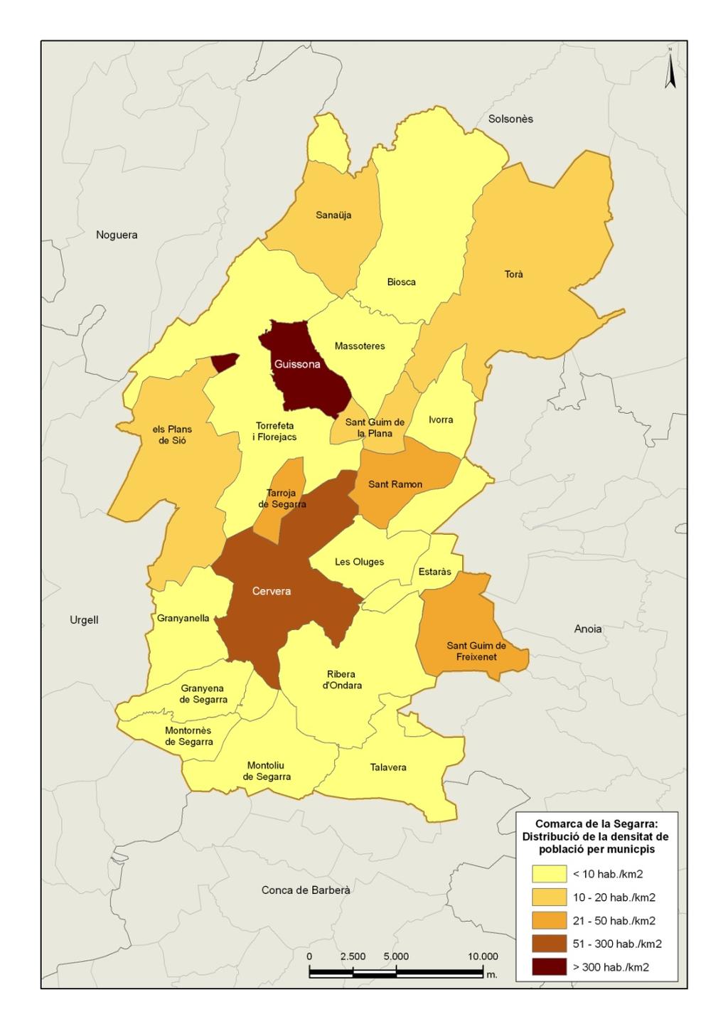 Introducció Dades Generals Població total de 22.825 habitants repartits en 722,8 km 2 i 21 municipis. La capital, Cervera, compta amb 9.