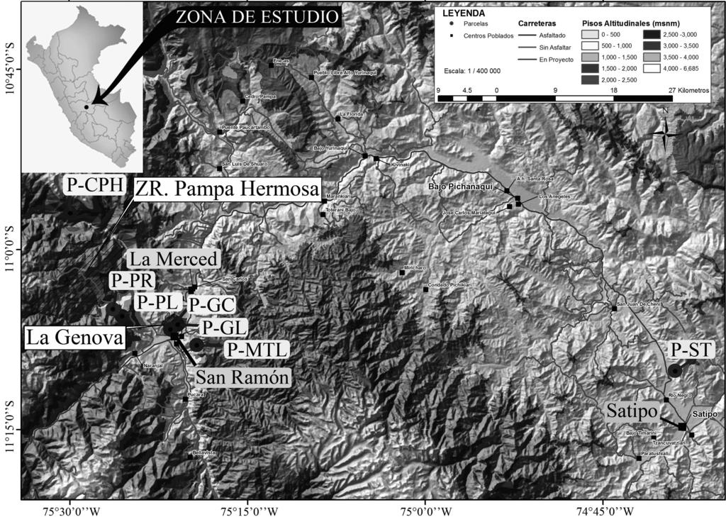Patrones de diversidad en la selva central de Perú Siguiendo el criterio de Brack & Mendiola (2000), la parcela de Santa Teresa (P-ST) se encuentra en el piso inferior de la Ecorregión de la Selva
