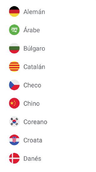8 2.1 Eligiendo los idiomas de origen y de destino Toque la bandera para ver la lista de los idiomas disponibles. Deslice el dedo hacia arriba o abajo para encontrar el idioma que necesita.