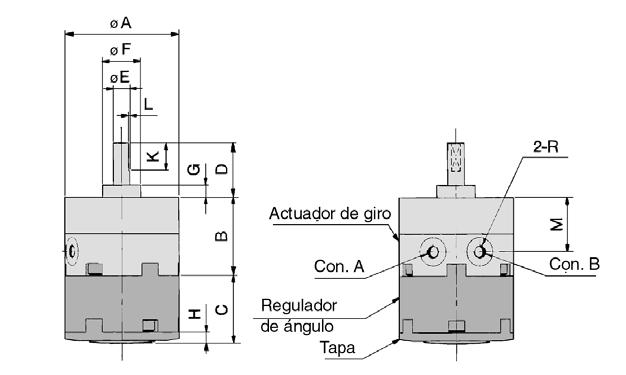 6 Los tres orificios de montaje indicados con el símbolo se usan para el apriete del actuador y no para el montaje externo. ø Con. A Con.