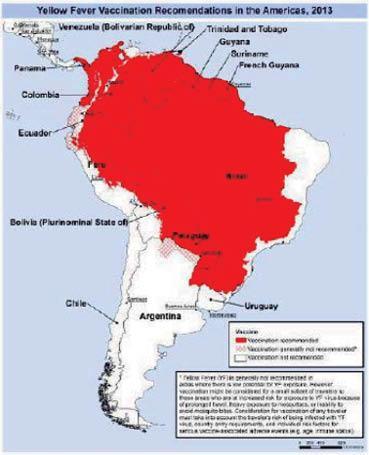 Mapa 3 - Recomendaciones de vacunación para Fiebre amarilla en Brasil. Fuente: http://portalsaude.saude.gov.br/index.