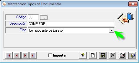 1.4 Tipos de Documentos En esta opción el usuario deberá crear los tipos de documentos necesarios para la funcionalidad de los Ingresos y Egresos.