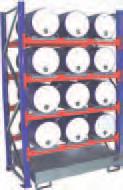 12(en horizontal) x50/60 l Cubeta  850 2(en horizontal) + 4(en vertical) x200 l Cubeta colectora: 1380x1000x280mm. Capacidad 243 l. Con enrejado.