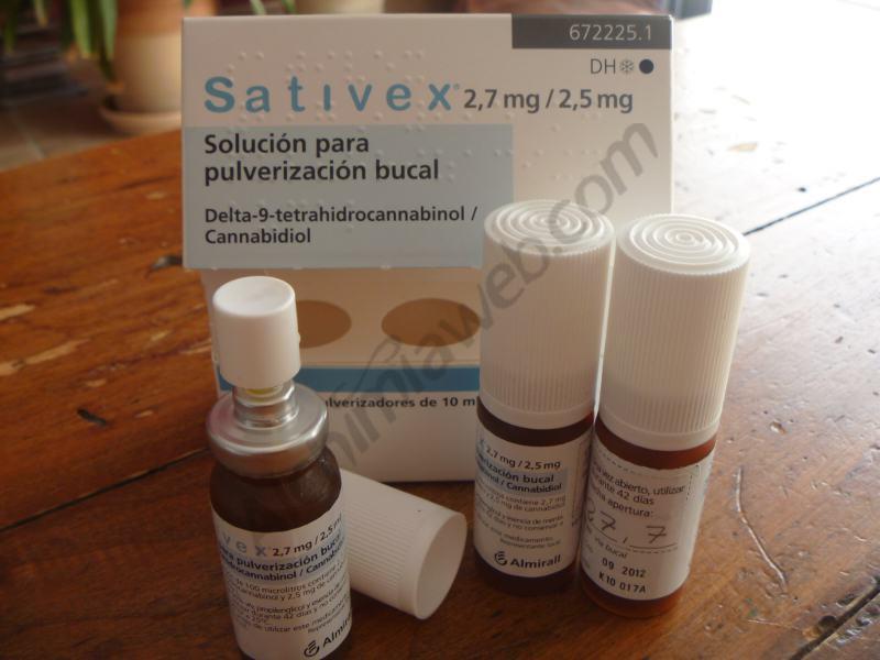 Fármacos Cannabinoide Nabiximol (Sativex ) Extracto 2,7mg THC y 2,5mg Cannabidiol/100µL Aprobación FDA Fase III prueba clínica pacientes enrolados.