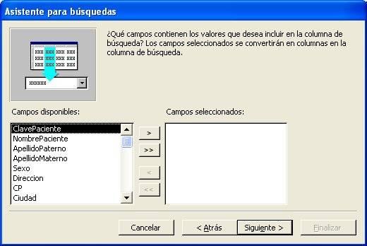 En el cuadro Campos disponibles selecciona ClavePaciente y haz clic botón Añadir uno. 9.