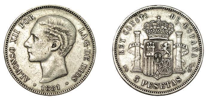2318 UNIÓ CATALANISTA. Barcelona. Medalla con el peso de 10 céntimos. XC-91. 9,87 g. EBC- 20 2313 5 PESETAS. 1881-MSM (18-81). XC-32. 25,32 g.