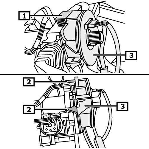 Herramientas especiales necesarias: Inserto de llave tubular y juego de bits de inserto OE (MKM- 604-D) - Pieza de punta OE (MKM-604-29) Desmontar el volante.