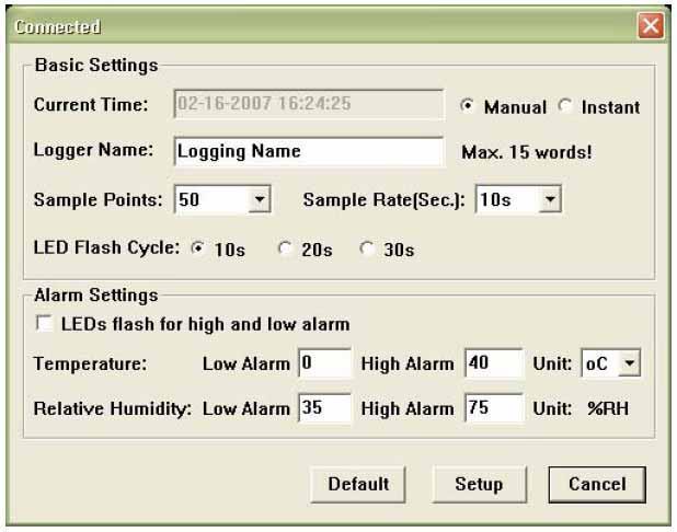 Ajustes del registrador El campo "Current Time" se actualiza automáticamente con la fecha y hora de su ordenador.