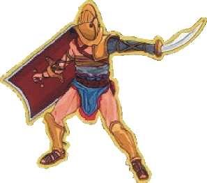 THRACIAN (Tracio) Thracian: Usa casco grande con cresta y visera, canilleras altas en ambas piernas, protector del brazo, escudo muy pequeño, y espada corta,