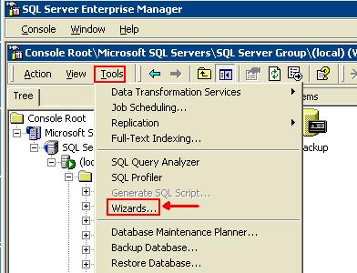 1. Administrador de empresa abierto del SQL Server, Start (Inicio) > Programs (Programas) > Microsoft SQL Server > Enterprise Manager selecto. 2.
