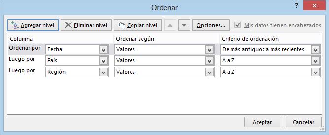 Múltiples criterios de ordenación Es posible ordenar una tabla indicando diferentes criterios de ordenación.