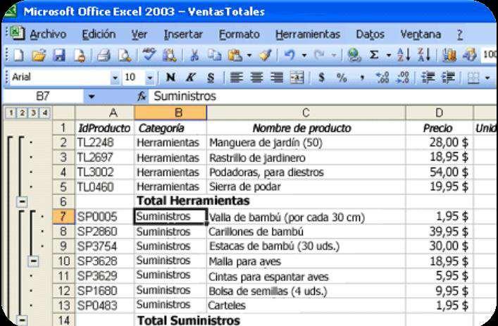 Cuando se insertan subtotales automáticos, Excel esquematiza la lista para que se puedan mostrar y ocultar las filas de detalle de cada subtotal Excel calcula los subtotales con una función de