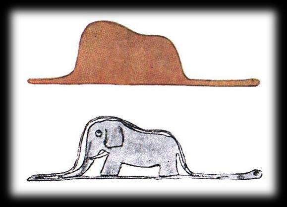 El elefante y la boa El narrador cuenta que, cuando era un niño, dibujó un elefante dentro de una boa, pero los adultos no comprendieron el dibujo, apenas veían un sombrero, así que le aconsejaron