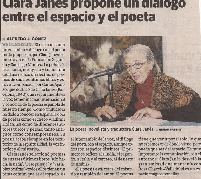 El 18 de noviembre, Presentación de TRIZAS de Luis Marigómez, con el autor Ramón Mayrata. El 2 de diciembre, Lectura de Poemas de Clara Janés, presentada por Carlos Aganzo.