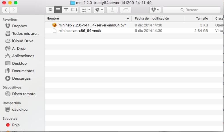 A.2 Instalación en Mac OS X 1. Descomprimir el.zip con la imagen Mininet. 2.