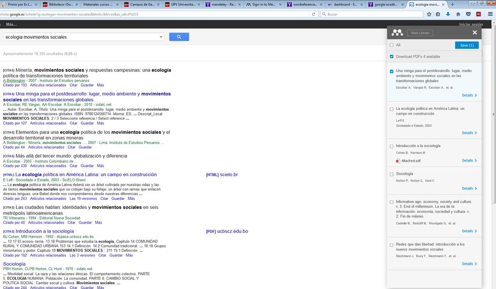 Importación Google académico-mendeley Si tenemos instalado Mendeley Web Importer, aparece un icono del programa a la derecha de la barra superior, si