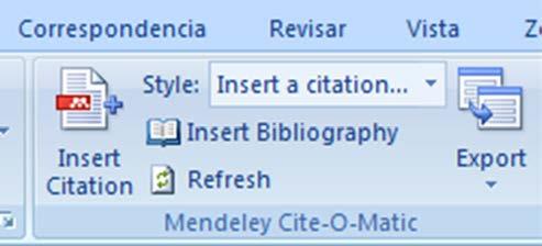 Insertar citas y bibliografía Si instalamos el MS Word Plugin de Mendeley podremos insertar citas en el texto o la bibliografía directamente en nuestro trabajo desde Microsoft Office Word,
