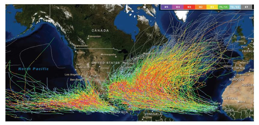 Mapa de datos históricos de ola, presión atmosférica y nivel del mar