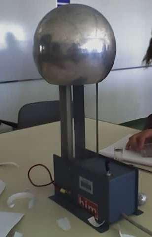 hilos de cobre y una esfera hueca donde se acumula la carga transportada por la cinta. Figura 1 En la figura, se muestra un esquema del generador de Van de Graff.