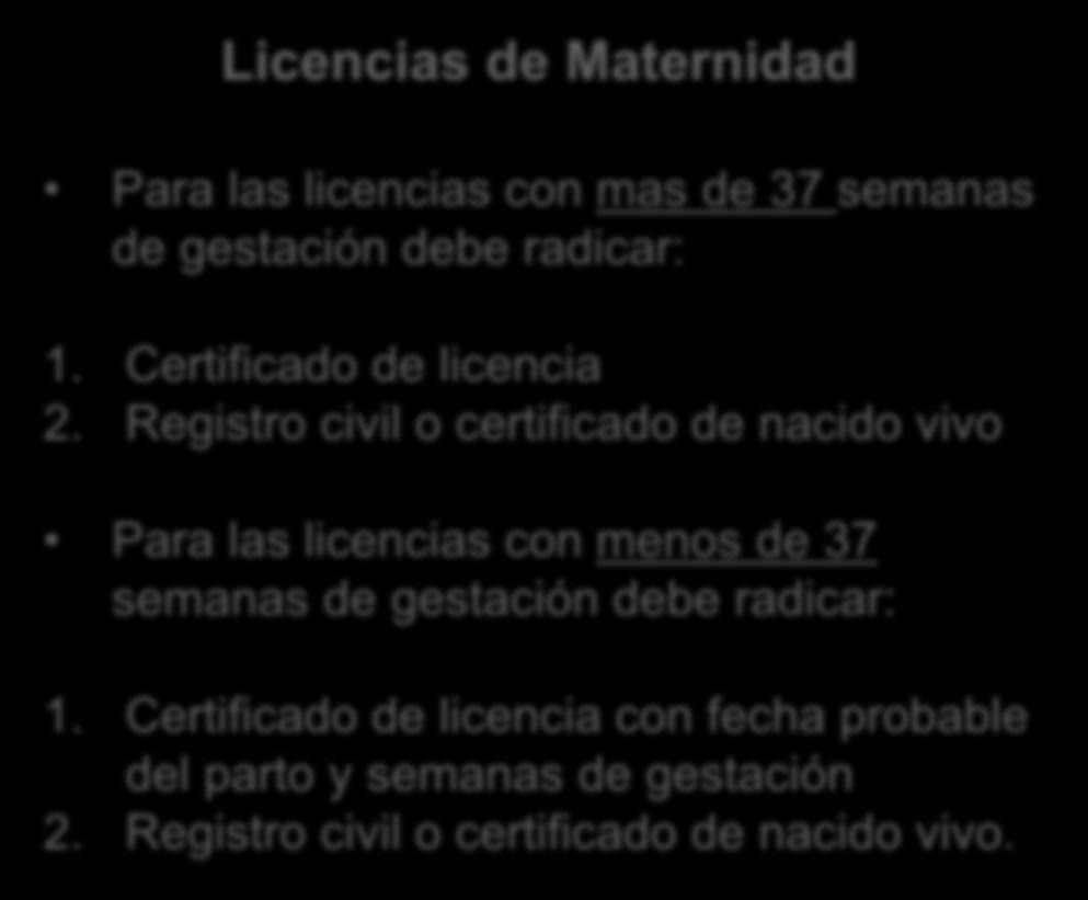 Licencias de Maternidad Para las licencias con mas de 37