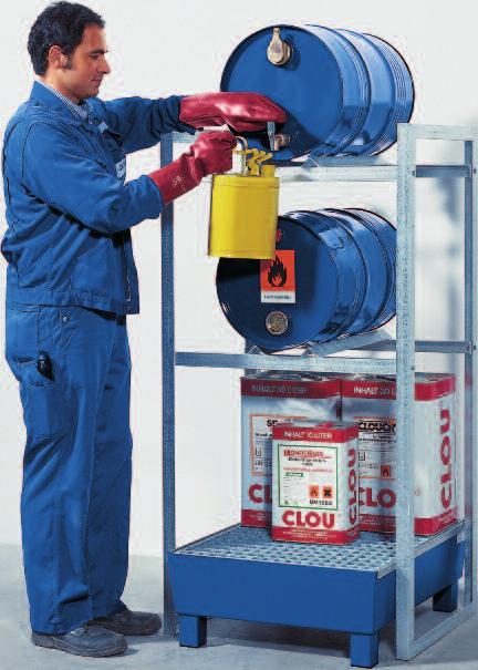 Almacenamiento de bidones de 60 litros Flexibilidad de uso Cubeto colector en acero lacado para almacenar líquidos inflamables (aceites,